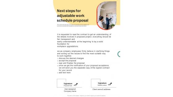 Next Steps For Adjustable Work Schedule Proposal One Pager Sample Example Document