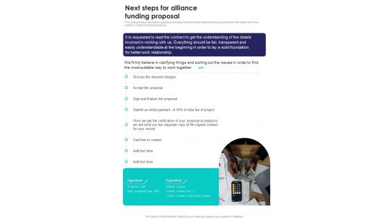 Next Steps For Alliance Funding Proposal One Pager Sample Example Document Next Steps For Alliance Funding Proposal One Pager Sample Example Document