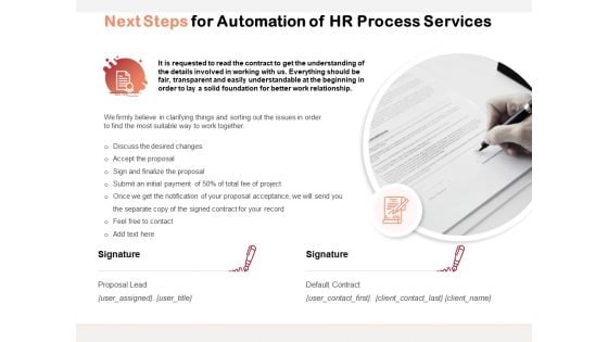 Next Steps For Automation Of HR Process Services Ppt PowerPoint Presentation Gallery Tips PDF