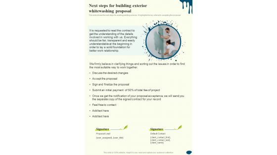Next Steps For Building Exterior Whitewashing Proposal One Pager Sample Example Document