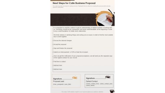 Next Steps For Cafe Business Proposal One Pager Sample Example Document Next Steps For Cafe Business Proposal One Pager Sample Example Document