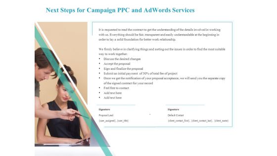 Next Steps For Campaign PPC And Adwords Services Mockup PDF