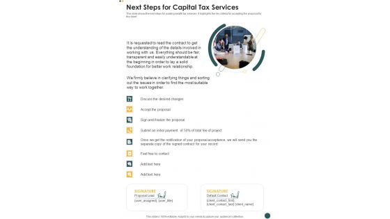 Next Steps For Capital Tax Services One Pager Sample Example Document