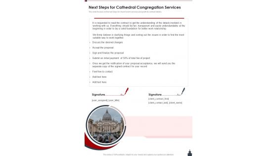 Next Steps For Cathedral Congregation Services One Pager Sample Example Document