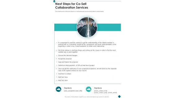 Next Steps For Co Sell Collaboration Services One Pager Sample Example Document Next Steps For Co Sell Collaboration Services One Pager Sample Example Document