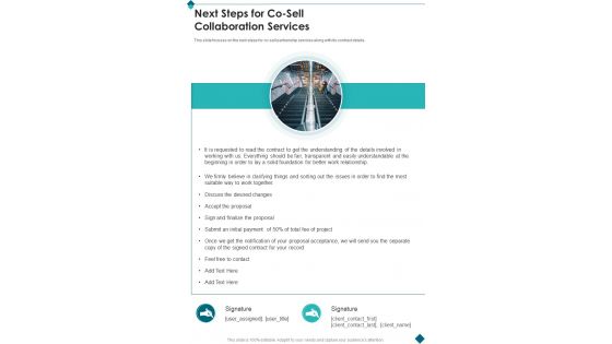 Next Steps For Co Sell Collaboration Services One Pager Sample Example Document