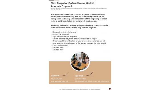 Next Steps For Coffee House Market Analysis Proposal One Pager Sample Example Document