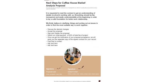 Next Steps For Coffee House Market Analysis Proposal One Pager Sample Example Document Next Steps For Coffee House Market Analysis Proposal One Pager Sample Example Document