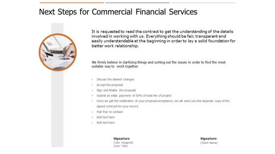 Next Steps For Commercial Financial Services Ppt PowerPoint Presentation Infographics Graphics