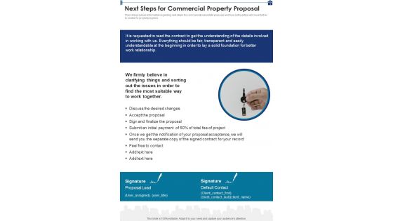 Next Steps For Commercial Property Proposal One Pager Sample Example Document