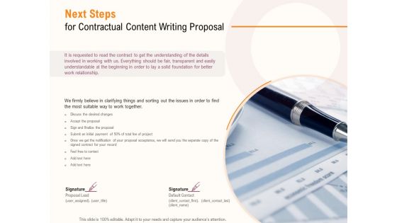 Next Steps For Contractual Content Writing Proposal Ppt PowerPoint Presentation Summary Graphics Pictures PDF
