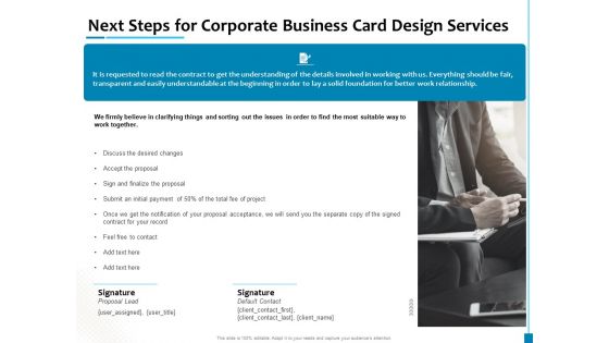 Next Steps For Corporate Business Card Design Services Formats PDF Next Steps For Corporate Business Card Design Services Formats PDF