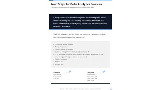 Next Steps For Data Analytics Services One Pager Sample Example Document Next Steps For Data Analytics Services One Pager Sample Example Document