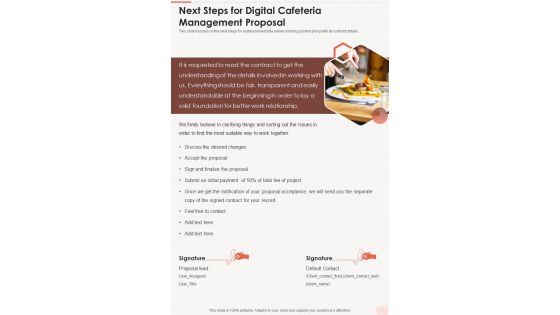 Next Steps For Digital Cafeteria Management Proposal One Pager Sample Example Document