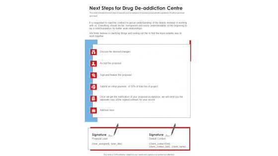 Next Steps For Drug De Addiction Centre One Pager Sample Example Document Next Steps For Drug De Addiction Centre One Pager Sample Example Document