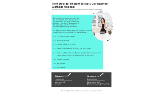 Next Steps For Efficient Business Development Methods Proposal One Pager Sample Example Document Next Steps For Efficient Business Development Methods Proposal One Pager Sample Example Document