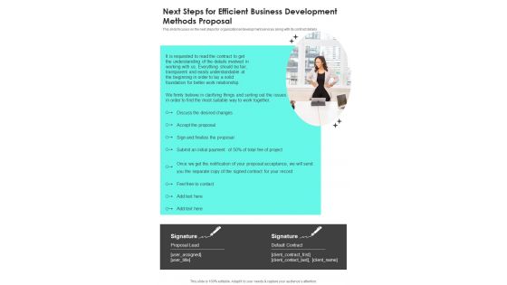 Next Steps For Efficient Business Development Methods Proposal One Pager Sample Example Document