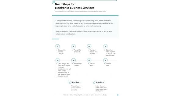Next Steps For Electronic Business Services One Pager Sample Example Document Next Steps For Electronic Business Services One Pager Sample Example Document