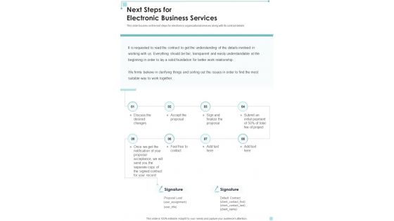 Next Steps For Electronic Business Services One Pager Sample Example Document