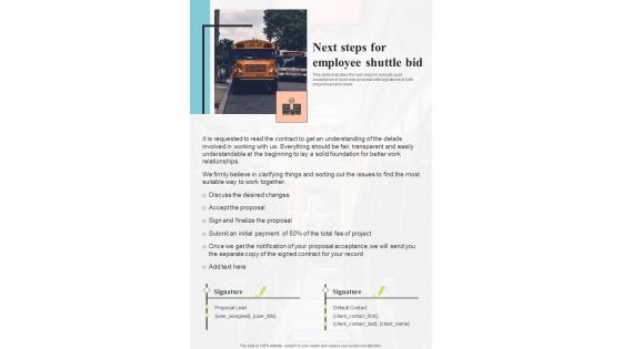 Next Steps For Employee Shuttle Bid One Pager Sample Example Document