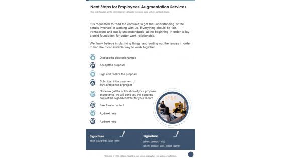 Next Steps For Employees Augmentation Services One Pager Sample Example Document