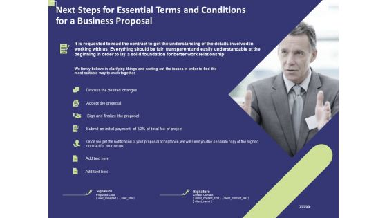 Next Steps For Essential Terms And Conditions For A Business Proposal Ppt PowerPoint Presentation Icon Backgrounds PDF