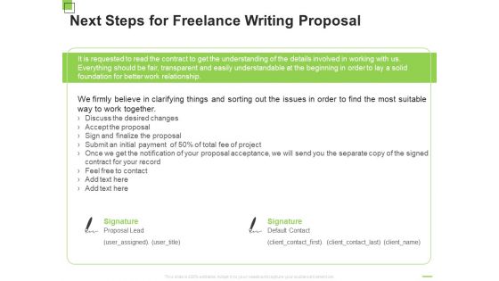 Next Steps For Freelance Writing Proposal Ppt Infographic Template Gridlines PDF