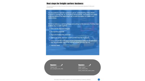 Next Steps For Freight Carriers Business One Pager Sample Example Document