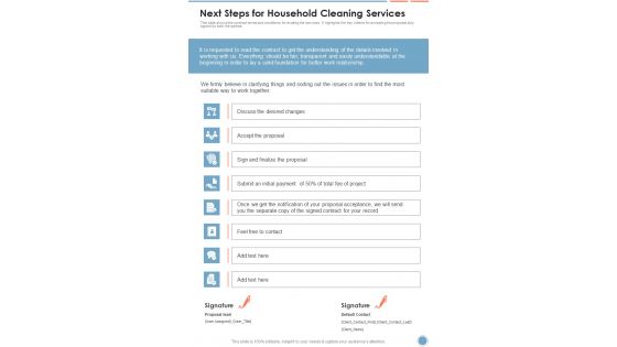 Next Steps For Household Cleaning Services One Pager Sample Example Document Next Steps For Household Cleaning Services One Pager Sample Example Document