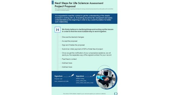 Next Steps For Life Science Assessment Project Proposal One Pager Sample Example Document Next Steps For Life Science Assessment Project Proposal One Pager Sample Example Document