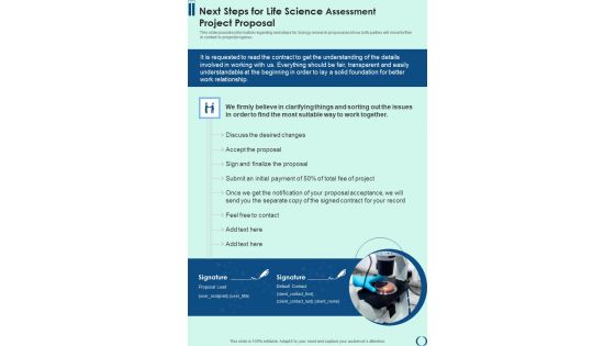 Next Steps For Life Science Assessment Project Proposal One Pager Sample Example Document