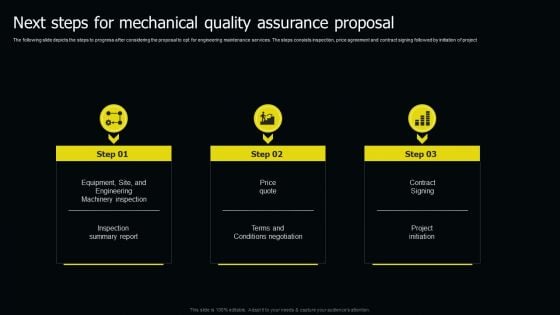 Next Steps For Mechanical Quality Assurance Proposal Ppt Gallery Visuals PDF