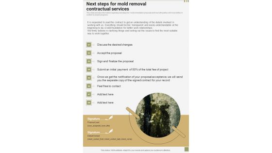 Next Steps For Mold Removal Contractual Services One Pager Sample Example Document