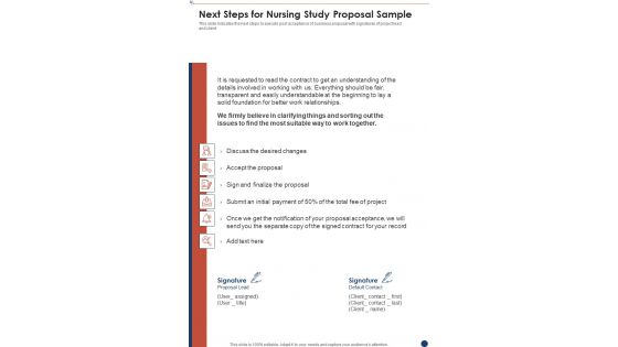 Next Steps For Nursing Study Proposal Sample One Pager Sample Example Document