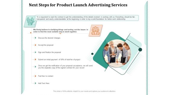 Next Steps For Product Launch Advertising Services Ppt PowerPoint Presentation Gallery Slide Download PDF