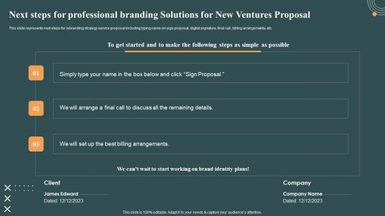 Next Steps For Professional Branding Solutions For New Ventures Proposal Pictures PDF