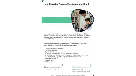 Next Steps For Proposal For Academic Grant One Pager Sample Example Document