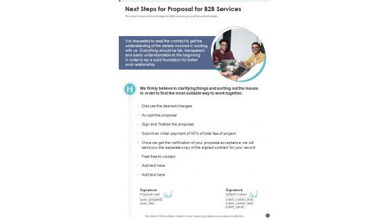 Next Steps For Proposal For B2B Services One Pager Sample Example Document