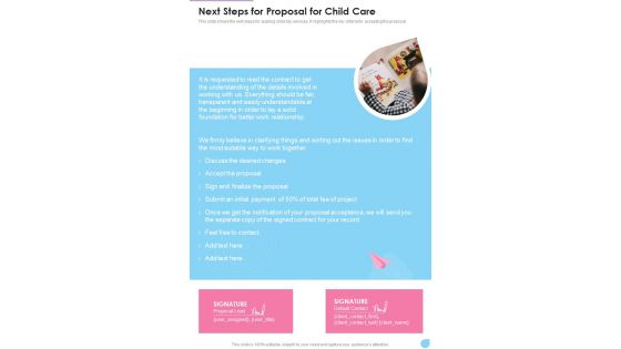 Next Steps For Proposal For Child Care One Pager Sample Example Document Next Steps For Proposal For Child Care One Pager Sample Example Document
