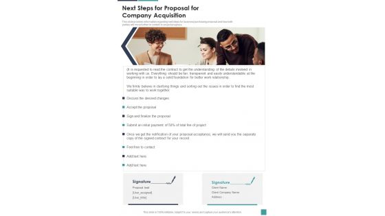 Next Steps For Proposal For Company Acquisition One Pager Sample Example Document Next Steps For Proposal For Company Acquisition One Pager Sample Example Document
