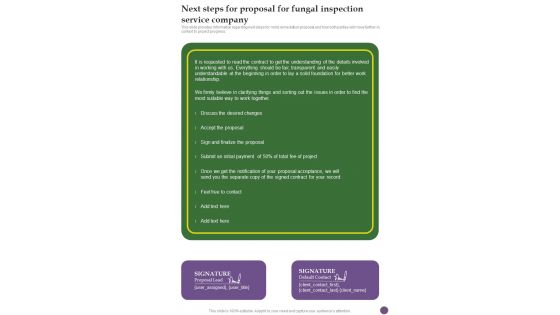 Next Steps For Proposal For Fungal Inspection Service Company One Pager Sample Example Document Next Steps For Proposal For Fungal Inspection Service Company One Pager Sample Example Document