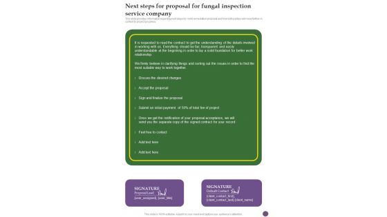 Next Steps For Proposal For Fungal Inspection Service Company One Pager Sample Example Document