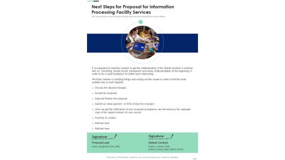 Next Steps For Proposal For Information Processing Facility Services One Pager Sample Example Document Next Steps For Proposal For Information Processing Facility Services One Pager Sample Example Document