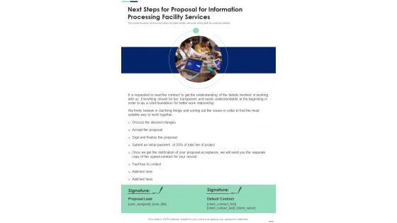 Next Steps For Proposal For Information Processing Facility Services One Pager Sample Example Document