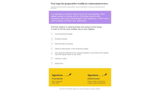 Next Steps For Proposal For Wealth Tax Contractual Services One Pager Sample Example Document Next Steps For Proposal For Wealth Tax Contractual Services One Pager Sample Example Document