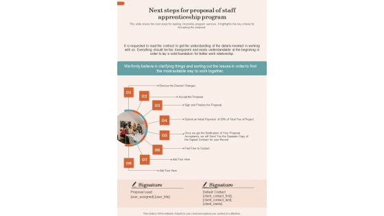Next Steps For Proposal Of Staff Apprenticeship Program One Pager Sample Example Document