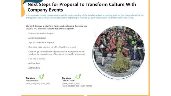 Next Steps For Proposal To Transform Culture With Company Events Ppt Ideas Graphics PDF