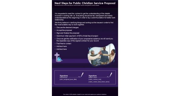 Next Steps For Public Christian Service Proposal One Pager Sample Example Document