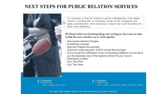 Next Steps For Public Relation Services Ppt PowerPoint Presentation Layouts Picture