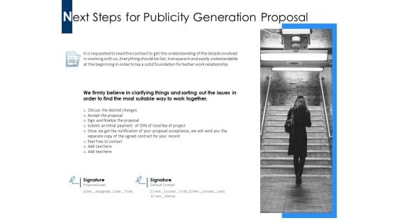 Next Steps For Publicity Generation Proposal Ppt PowerPoint Presentation Styles Elements